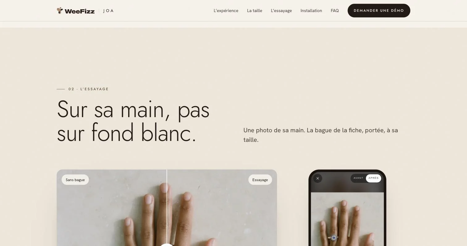 L'essayage : sans bague, puis la bague portée